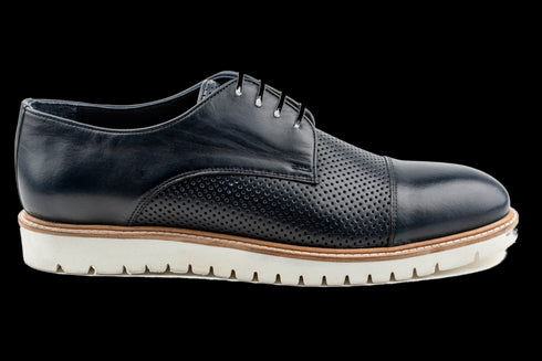 Cap Toe & Lug Sole Navy Derby Sneakers for Men